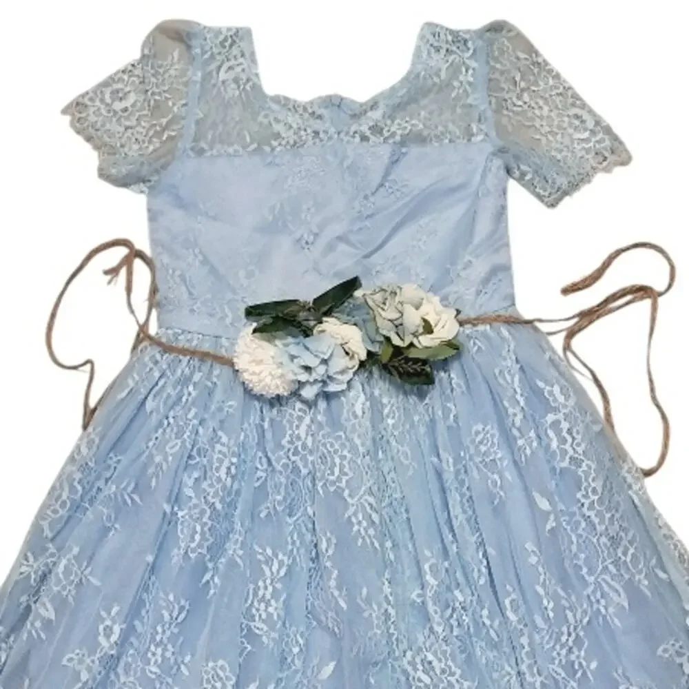TRISH SCULLY Girls Blue Lace Party Dress Size 10 NWT Floral Special Occasion
